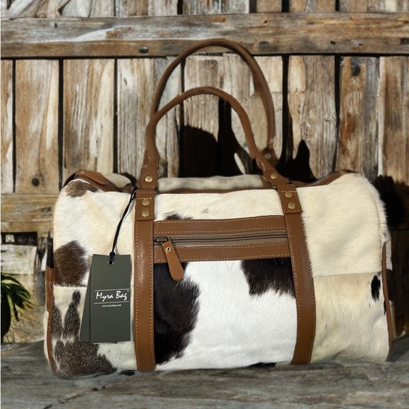New Myra Bag Onyx Cowhide Leather Mini Small Duffel Western Travel